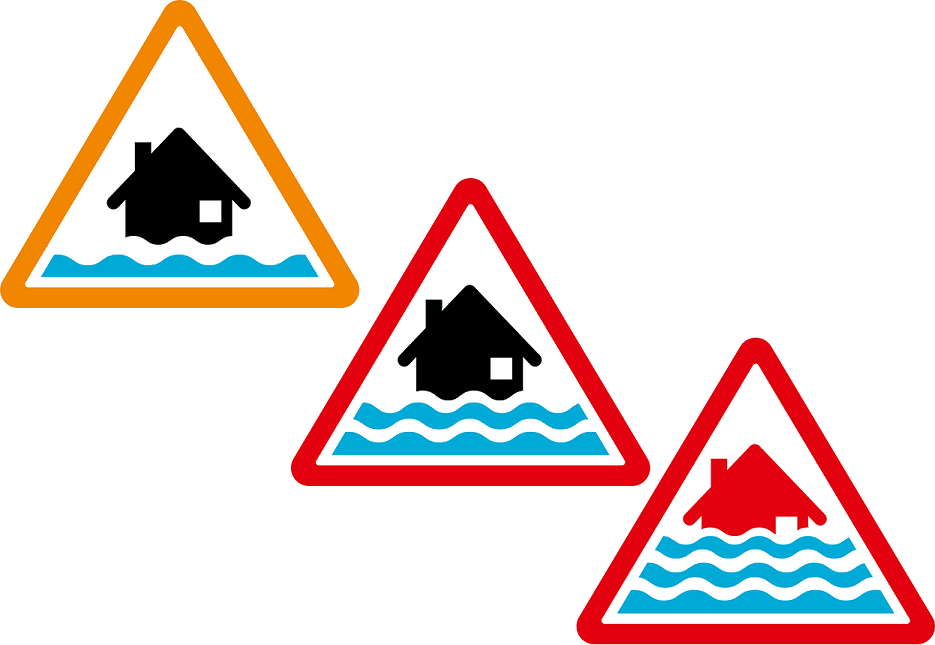 Composite image of Environment Agency alert, warning and severe flood warning icons